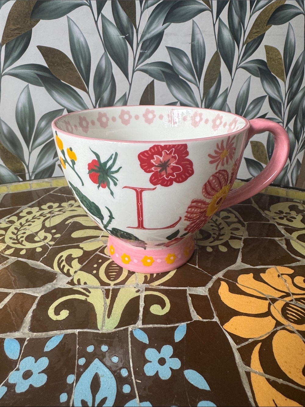 Hobby Lobby Pink Floral Monogrammed Ceramic Teacup